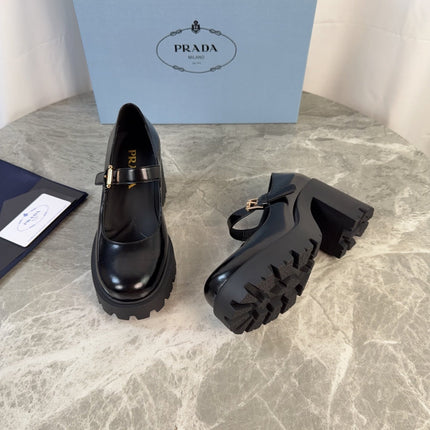 PRADA 26S MARY JANE PUMPS 85 MM IN BLACK CALFSKIN