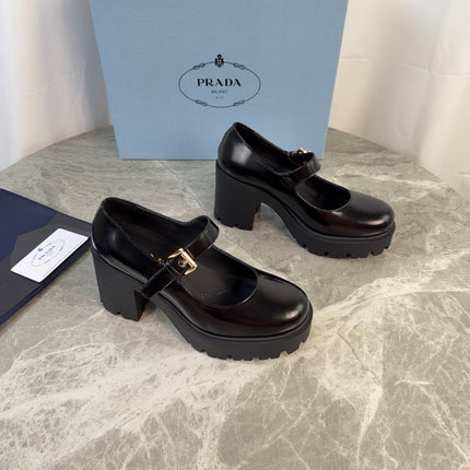 PRADA 26S MARY JANE PUMPS 85 MM IN BLACK CALFSKIN