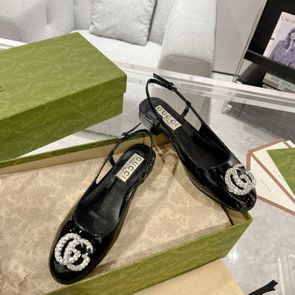 GG CRYSTALS SLINGBACK BALLET BLACK CALFSKIN
