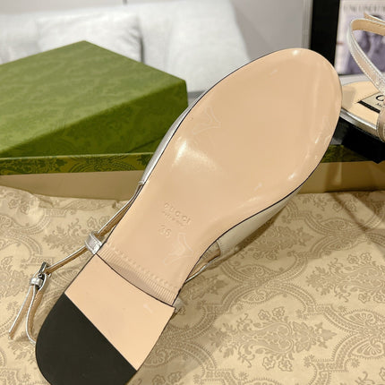 GG CRYSTALS SLINGBACK BALLET SILVER CALFSKIN