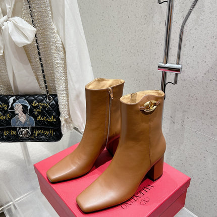VLOGO SIGNATURE COPPER BROWN CALFSKIN ANKLE BOOT 75 MM