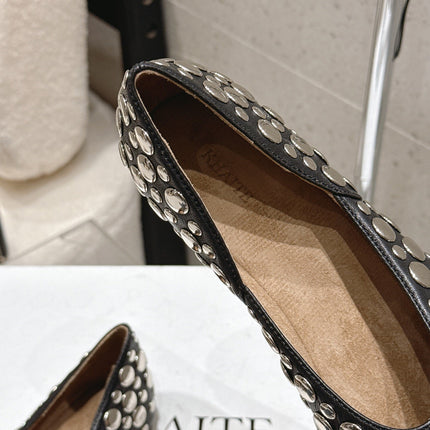 CELINE 26S FLAT SHOES IN BLACK CALFSKIN WITH METAL STUDS