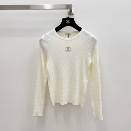 CHANEL 26S FLORAL-EMBROIDERED RIBBED KNIT TOP 1662