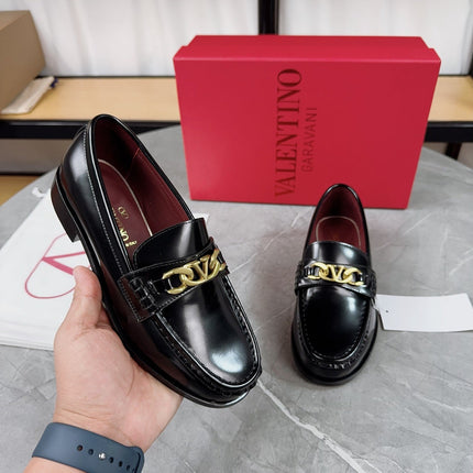 VALENTINO 26S LOAFERS IN BLACK CALFSKIN WITH GOLD HARDWARE