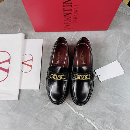 VALENTINO 26S LOAFERS IN BLACK CALFSKIN WITH GOLD HARDWARE