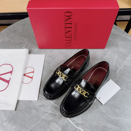 VALENTINO 26S LOAFERS IN BLACK CALFSKIN WITH GOLD HARDWARE