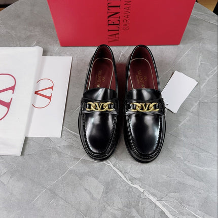 VALENTINO 26S LOAFERS IN BLACK CALFSKIN WITH GOLD HARDWARE