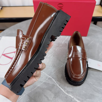 VALENTINO 26S PLATFORM LOAFERS IN BROWN CALFSKIN