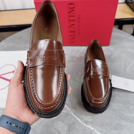 VALENTINO 26S PLATFORM LOAFERS IN BROWN CALFSKIN