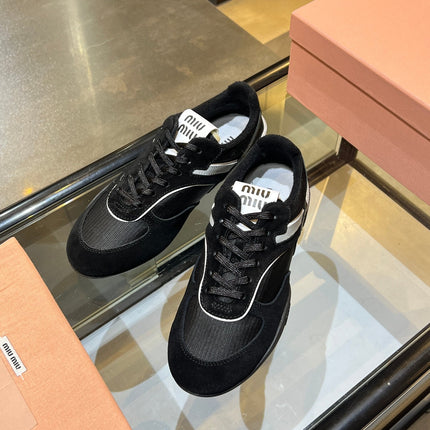 MIUMIU 26S SNEAKERS IN BLACK FABRIC AND SUEDE