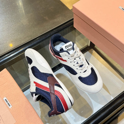 MIUMIU 26S SNEAKERS IN NAVY BLUE AND WHITE FABRIC AND SUEDE