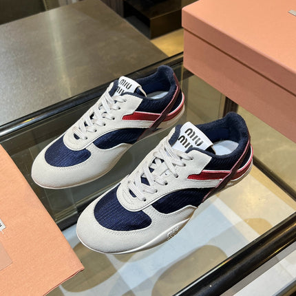 MIUMIU 26S SNEAKERS IN NAVY BLUE AND WHITE FABRIC AND SUEDE