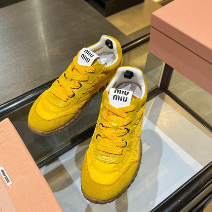 MIUMIU 26S SNEAKERS IN YELLOW FABRIC AND SUEDE