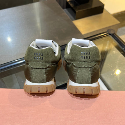 MIUMIU 26S SNEAKERS IN ARMY OLIVE FABRIC AND SUEDE