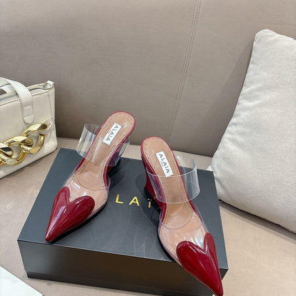 ALAIA 26S HIGH-HEEL WEDGE MULES 95 MM IN DARK RED GLOSSY CALFSKIN