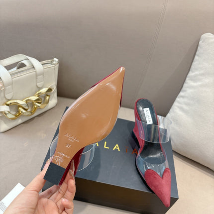 ALAIA 26S HIGH-HEEL WEDGE MULES 95 MM IN DARK RED SUEDE