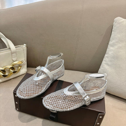 ALAIA 26S MESH FLATS IN SILVER LAMBSKIN