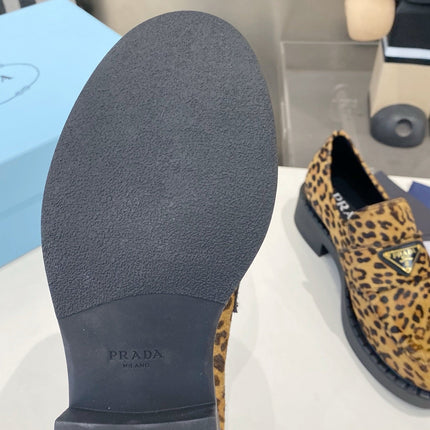 PRADA 26S LOAFERS IN BROWN LEOPARD PRINT PONY HAIR
