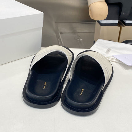 THE ROW 26S MULTI STRAP SLIDES IN WHITE CALFSKIN