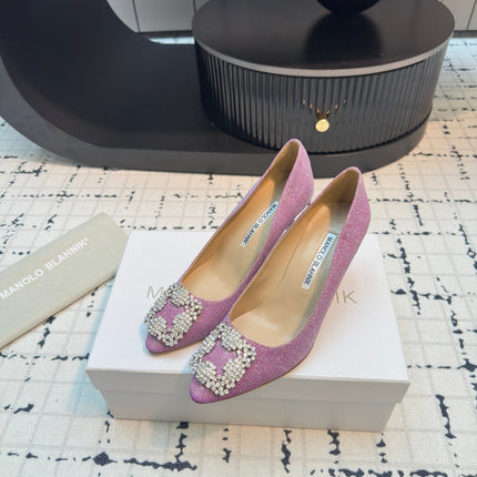 Hangisi 70 Pink Glitter Fabric Leather Jewel Buckle Pumps 912613