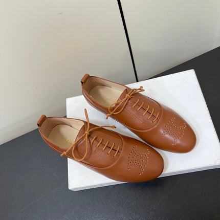 CELINE 26S MINIMAL LACE-UP SHOES IN BROWN CALFSKIN
