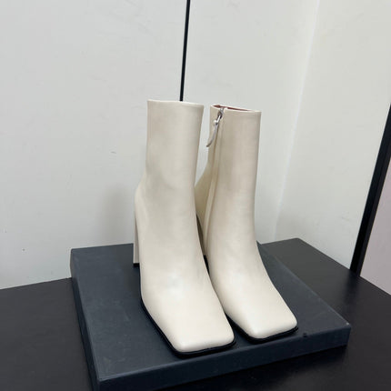 ALAIA 26S SQUARE-TOE BOOTS IN WHITE CALFSKIN