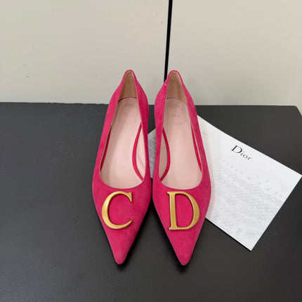 DIOR 26S POINTED-TOE HIGH HEELS 35MM IN RASPBERRY RED SUEDE GOLD HARDWARE