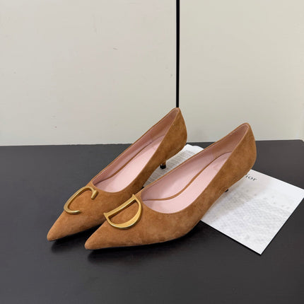 DIOR 26S POINTED-TOE HIGH HEELS 35MM IN TAN BROWN SUEDE GOLD HARDWARE