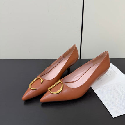 DIOR 26S POINTED-TOE HIGH HEELS 35MM IN RUST BROWN CALFSKIN GOLD HARDWARE