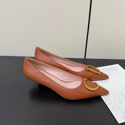 DIOR 26S POINTED-TOE HIGH HEELS 35MM IN RUST BROWN CALFSKIN GOLD HARDWARE
