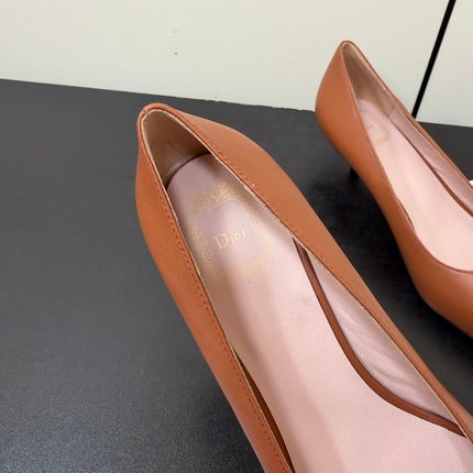 DIOR 26S POINTED-TOE HIGH HEELS 35MM IN RUST BROWN CALFSKIN GOLD HARDWARE