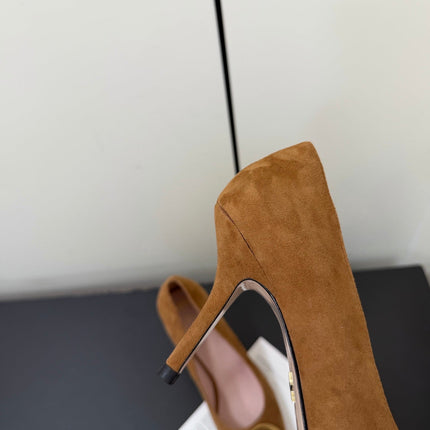 DIOR 26S POINTED-TOE HIGH HEELS 70MM IN TAN BROWN SUEDE GOLD HARDWARE