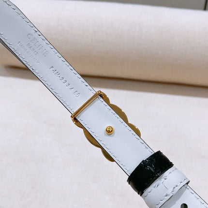CELINE 26S REVERSIBLE BELT 18 MM IN WHITE AND BLACK CALFSKIN 656086