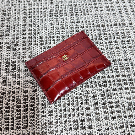 CHANEL 26S WALLET 12 IN DARK RED CROCODILE-EMBOSSED CALFSKIN