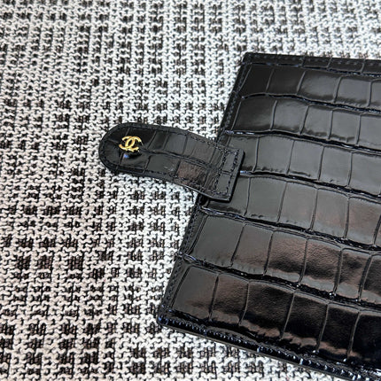 CHANEL 26S WALLET 14 IN BLACK CROCODILE-EMBOSSED CALFSKIN