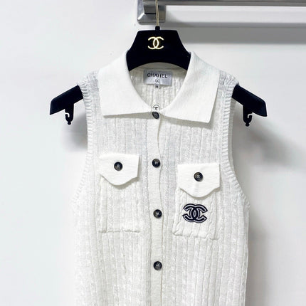 CHANEL 26S SLEEVELESS POLO KNIT TOP STYLE 1136