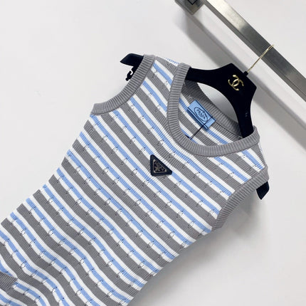 PRADA 26S SLEEVELESS STRIPED KNIT DRESS 1188