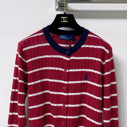 RALPH LAUREN 26S STRIPED CABLE-KNIT CARDIGAN 748