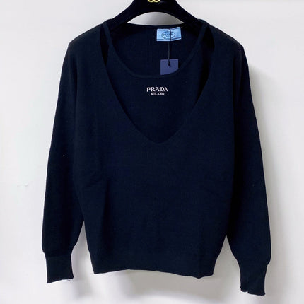 PRADA 26S V-NECK LAYERED KNIT SWEATER 1066
