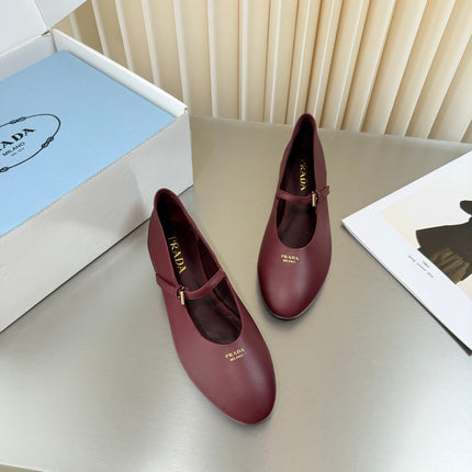 PRADA 26S BALLERINAS IN DARK RED SMOOTH CALFSKIN