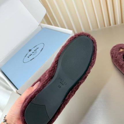 PRADA 26S MARY JANE BALLET IN MAROON RED SHEARLING