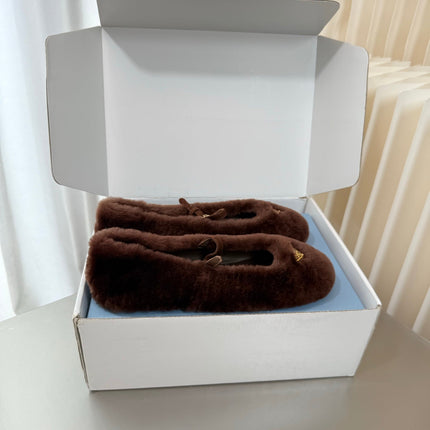 PRADA 26S MARY JANE BALLET IN DARK BROWN SHEARLING