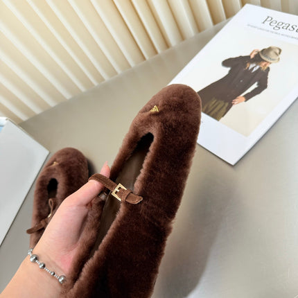 PRADA 26S MARY JANE BALLET IN DARK BROWN SHEARLING