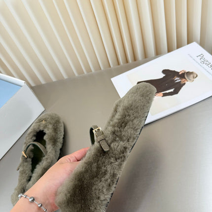 PRADA 26S MARY JANE BALLET IN TAUPE GREY SHEARLING