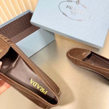 PRADA 26S CLASSIC LOAFERS IN DARK BROWN LAMBSKIN