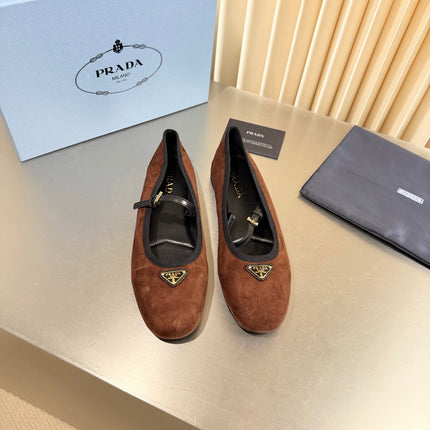 PRADA 26S MARY JANE FLATS IN BROWN SUEDE