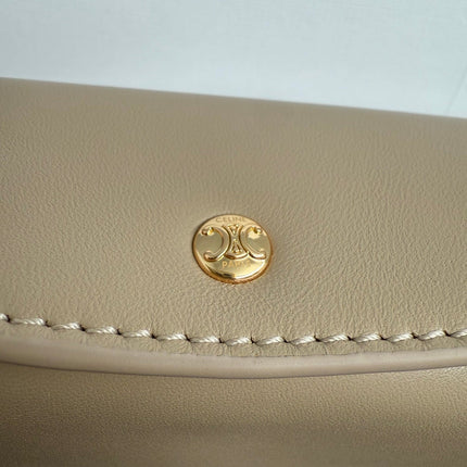 CELINE 25S TRIO FLAP 22MM IN DARK BEIGE SMOOTH LAMBSKIN GOLD HARDWARE