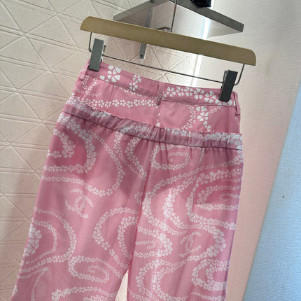 CHANEL PINK PRINTED DENIM PANTS