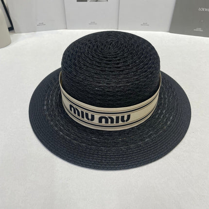 MIUMIU 26S STRAW BOATER HAT IN BLACK 343687