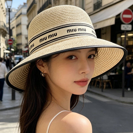 MIUMIU 26S WIDE-BRIM STRAW HAT IN BEIGE 343700